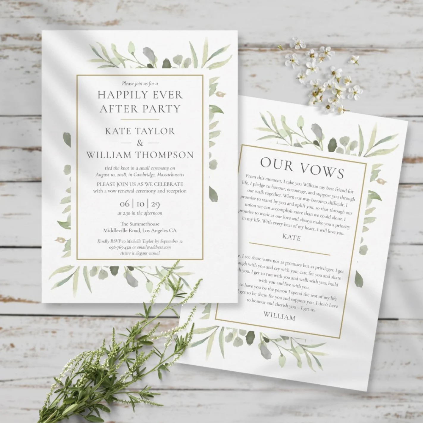 Happily Ever After Party Greenery Wedding Vows Invitation