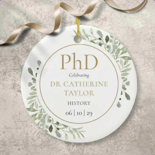 Phd Degree Watercolor Greenery Keepsake Ceramic Ornament