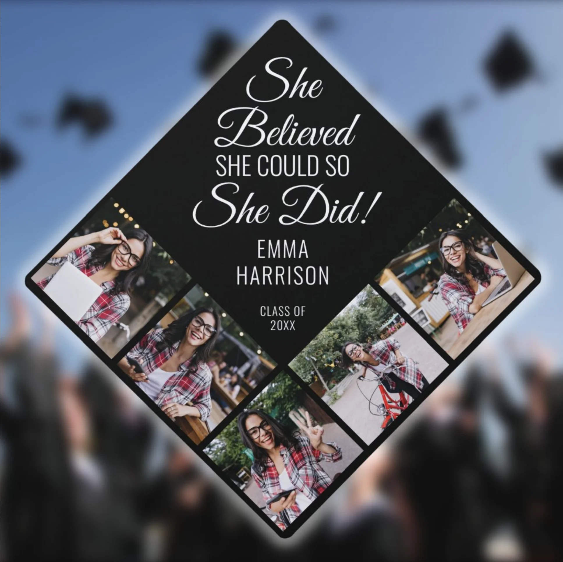 She Believed She Could Name 5 Photo Collage Graduation Cap Topper