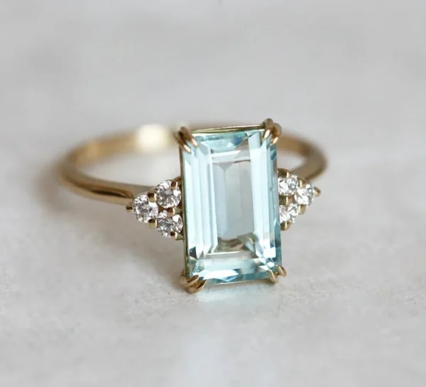 Capucinne Sienna Gold Aquamarine Engagement Ring