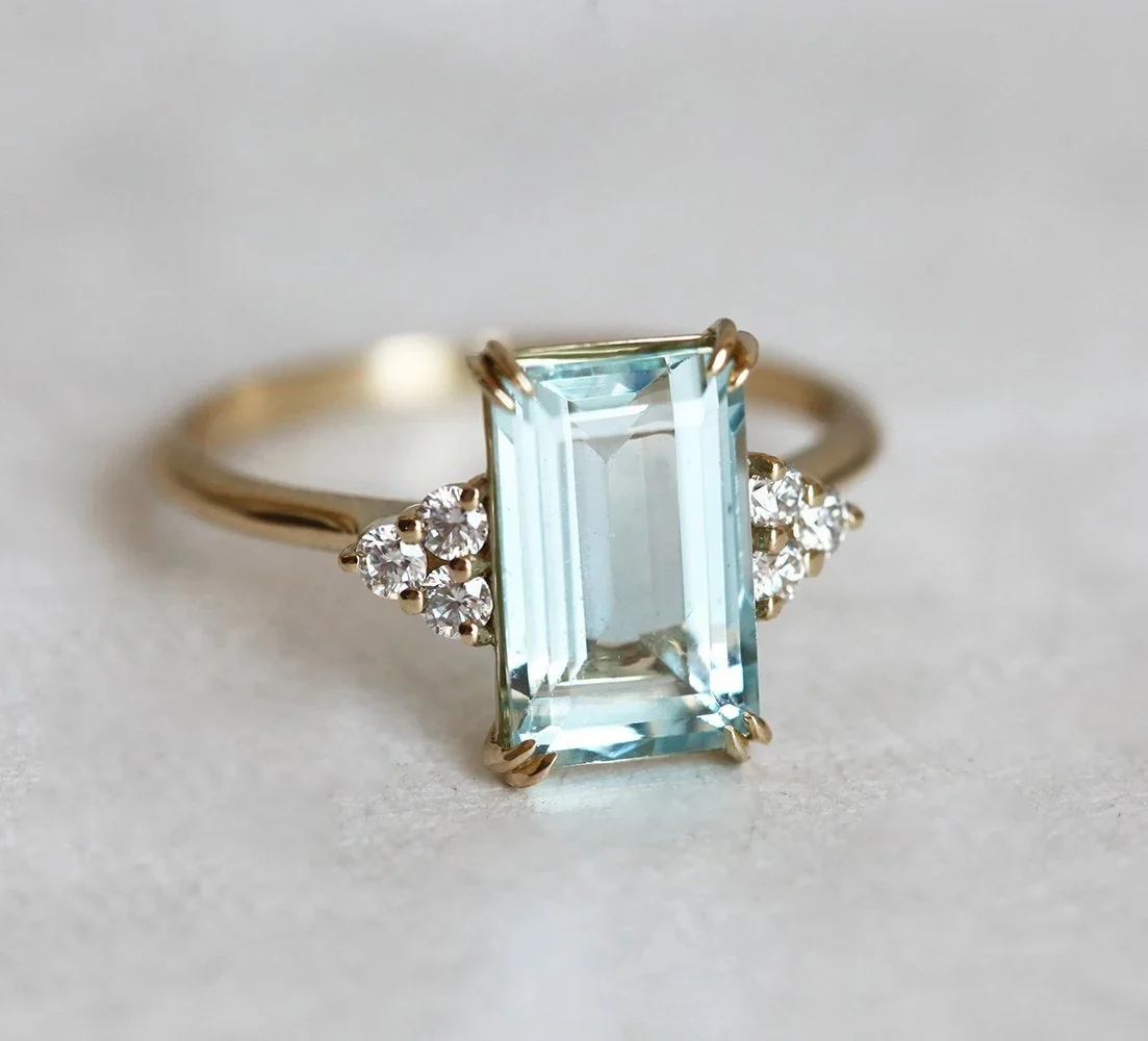 Capucinne Sienna Gold Aquamarine Engagement Ring