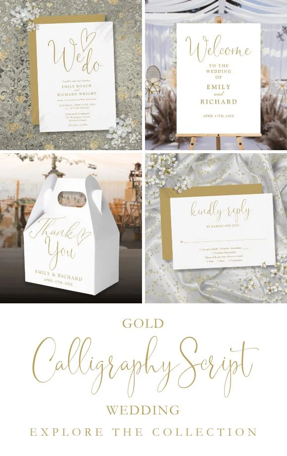 Simple Romantic Gold Elegant Script Wedding Suite