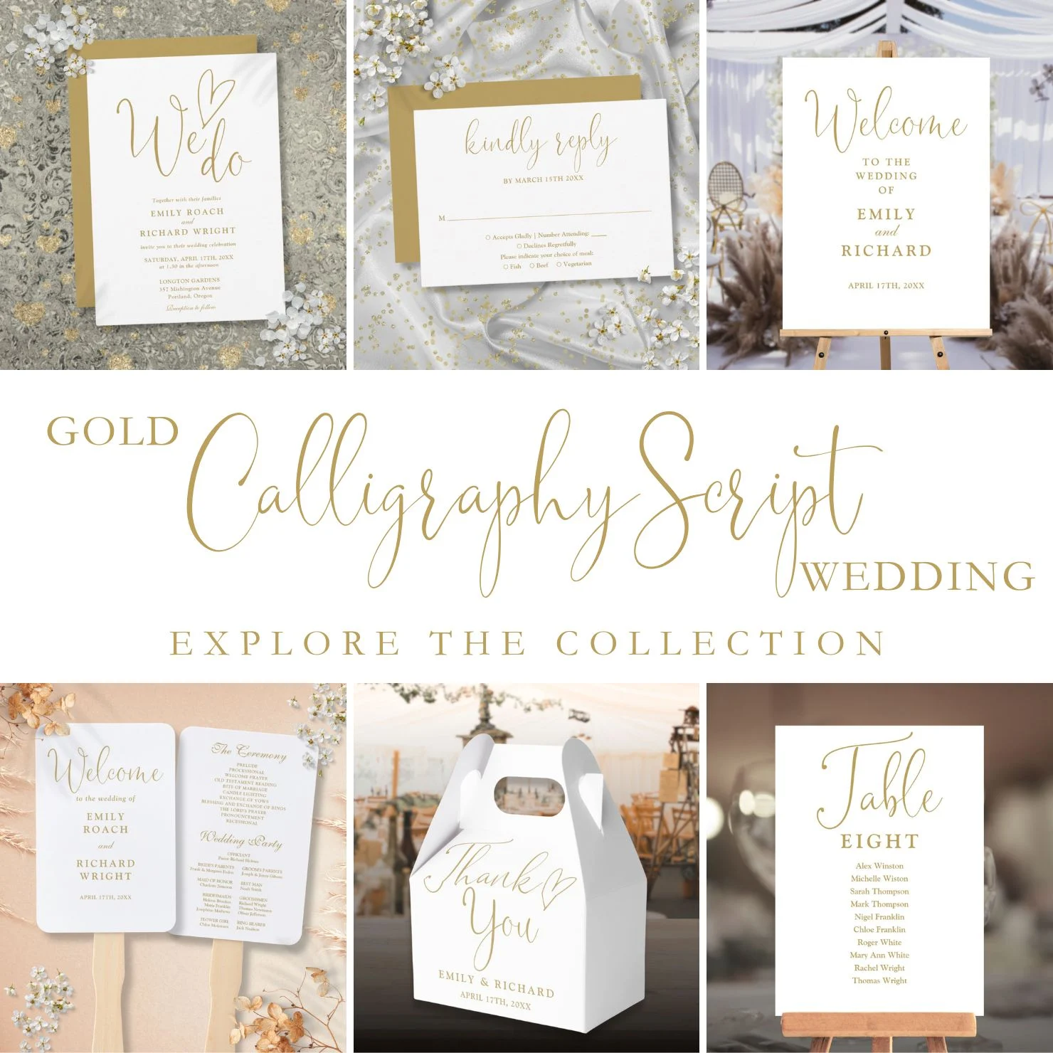 Simple Romantic Gold Elegant Script Wedding Suite
