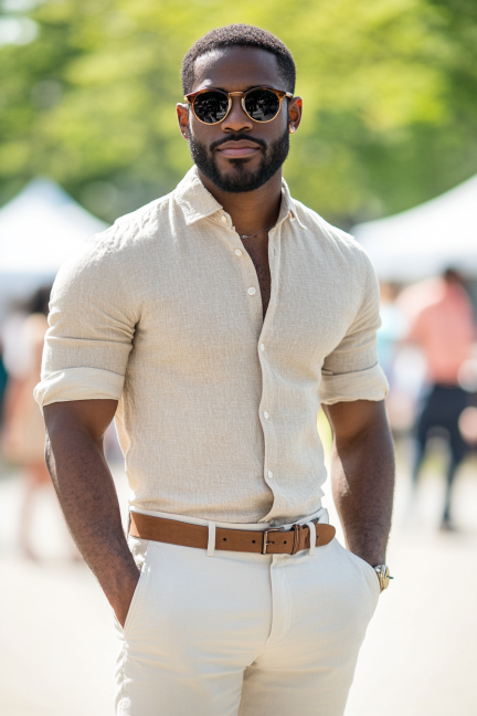 Smart warm weather linen outfit