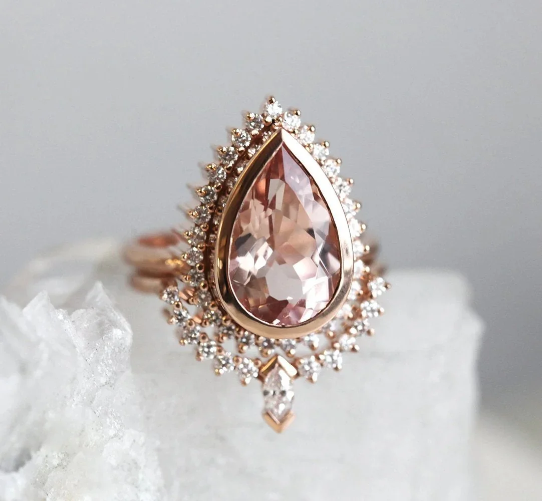 Capucinne Tara Morganite and Diamond Ring Set Rose Gold