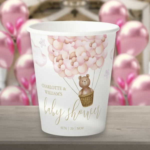 Teddy Bear Bearly Wait Pink Girl Baby Shower Paper Cups