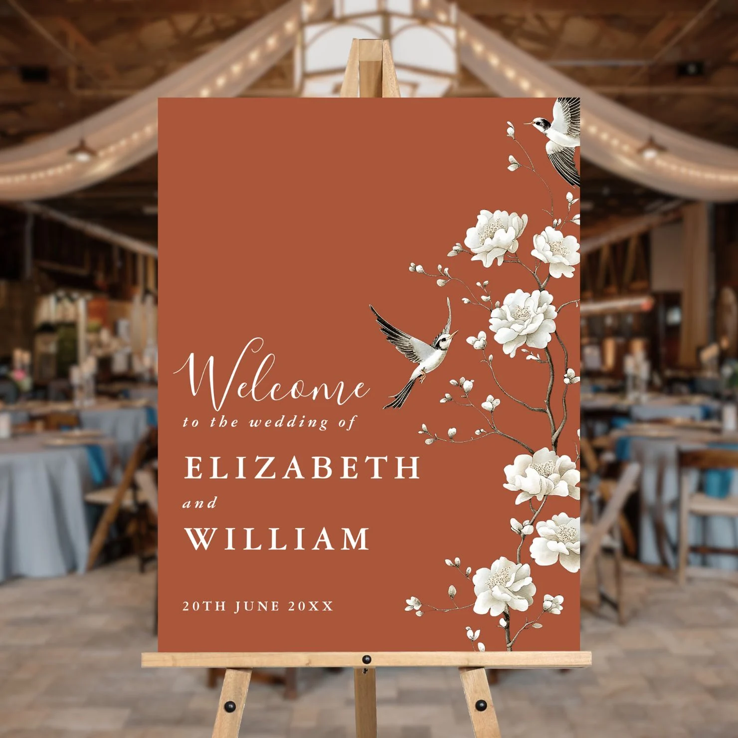 Terracotta Chinoiserie Floral Wedding Welcome Sign
