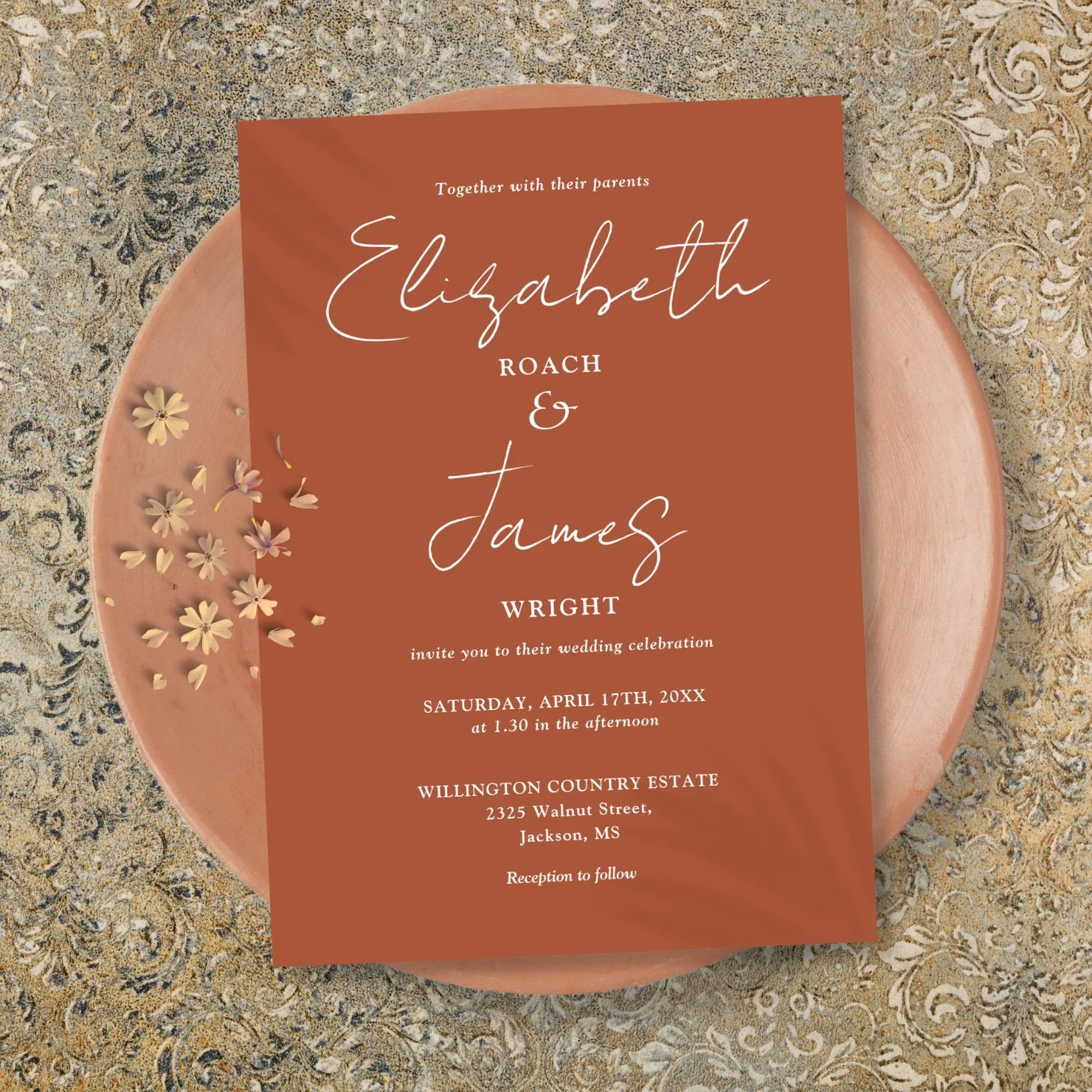 Terracotta Minimalist Elegant Script Wedding Invitation