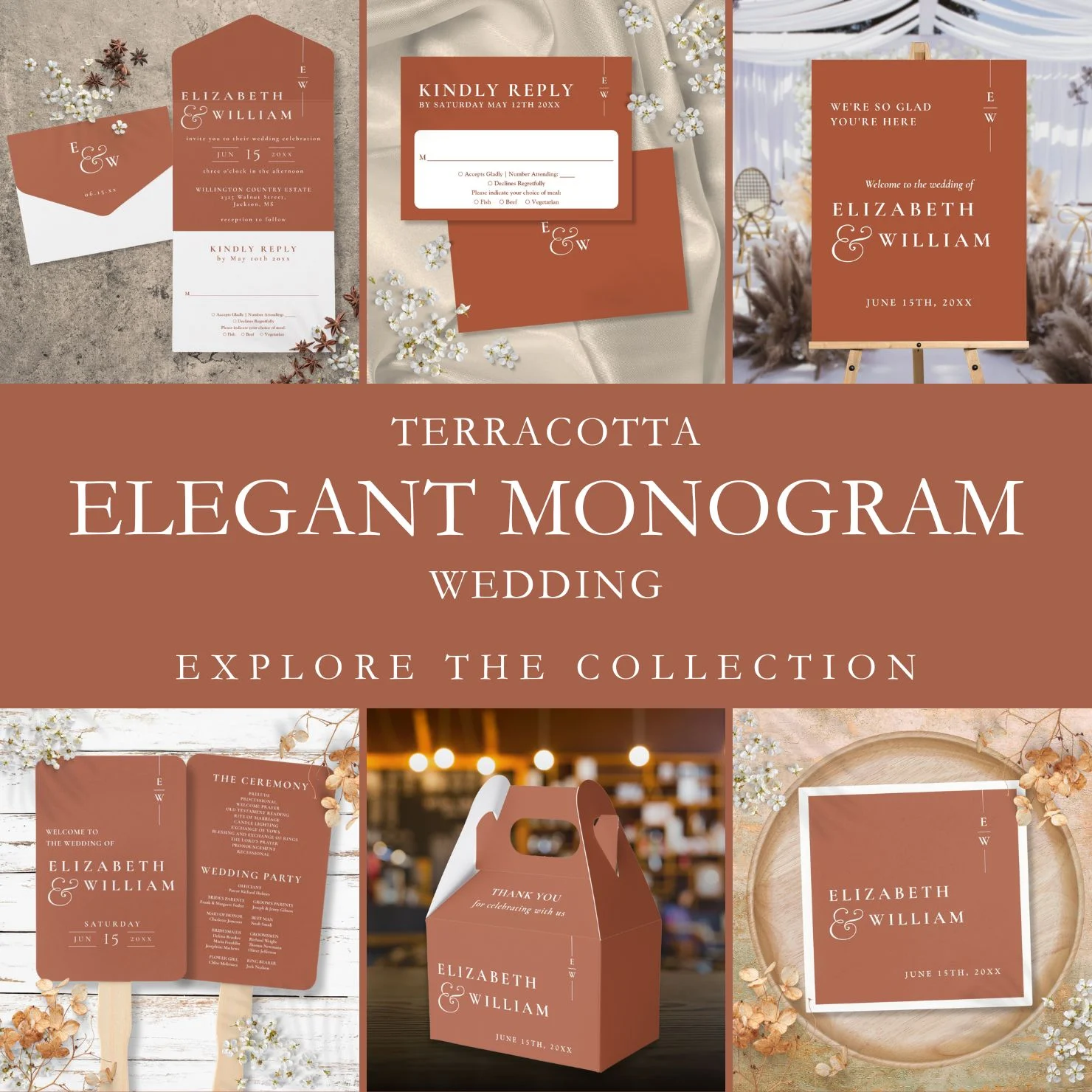 Terracotta Simple Elegant Monogram Wedding Suite