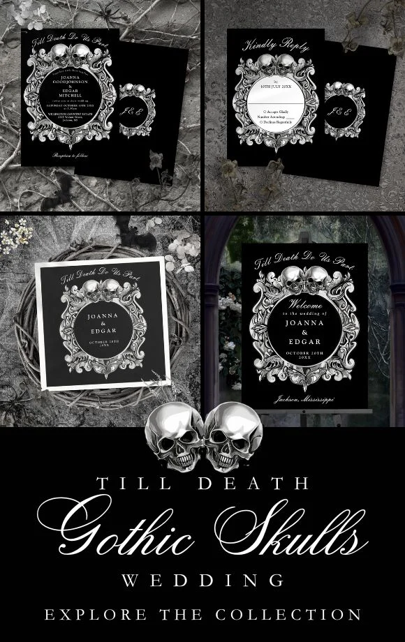 Till Death Gothic Skulls Monogram Wedding Suite