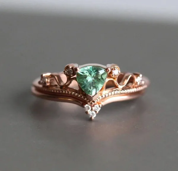 Capucinne Tourmaline Ring Set, Diamond Ring Rose Gold