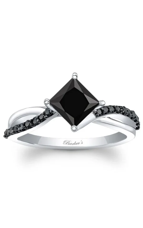 Princess Cut Black Diamond Twist Engagement Ring