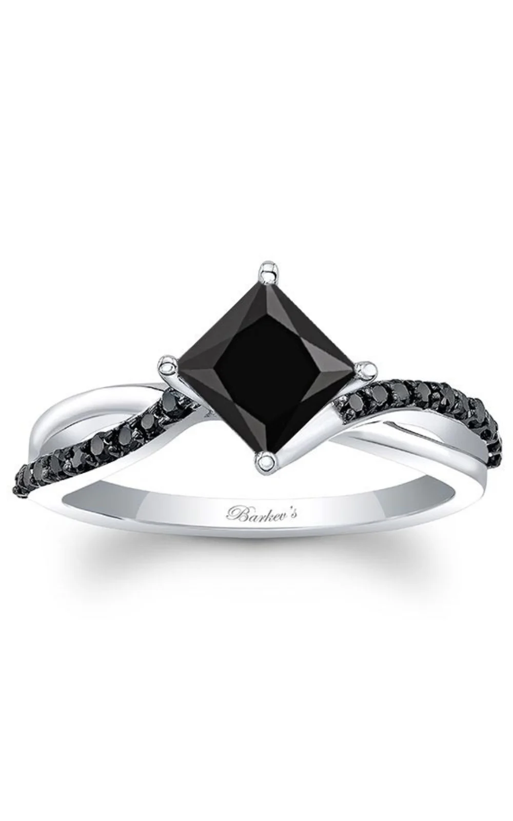 Princess Cut Black Diamond Twist Engagement Ring