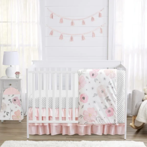 Wayfair Watercolor Floral 4 Piece Crib Bedding Set