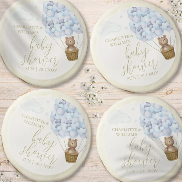 We Can Bearly Wait Teddy Bear Blue Baby Shower Sugar Cookie