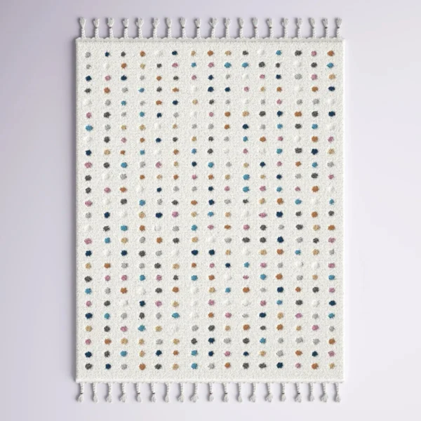 Wayfair Weishaar Polka Dot Tasseled Shag Ivory Rug