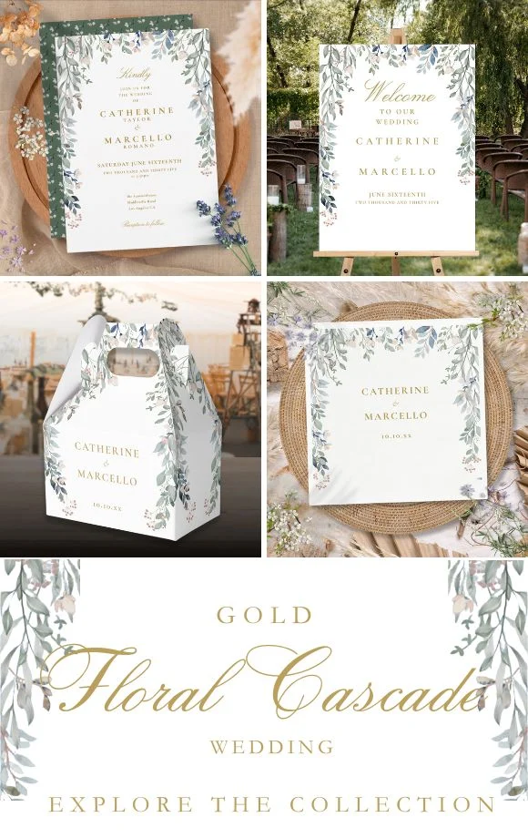 Wildflowers Floral Cascade Gold Wedding Suite