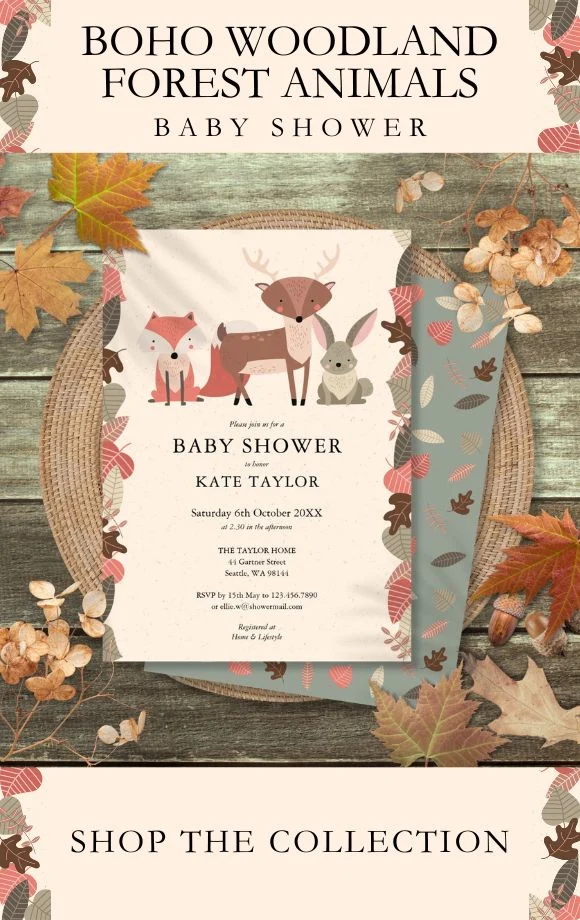 Boho Woodland Forest Animals Baby Shower Suite Cover