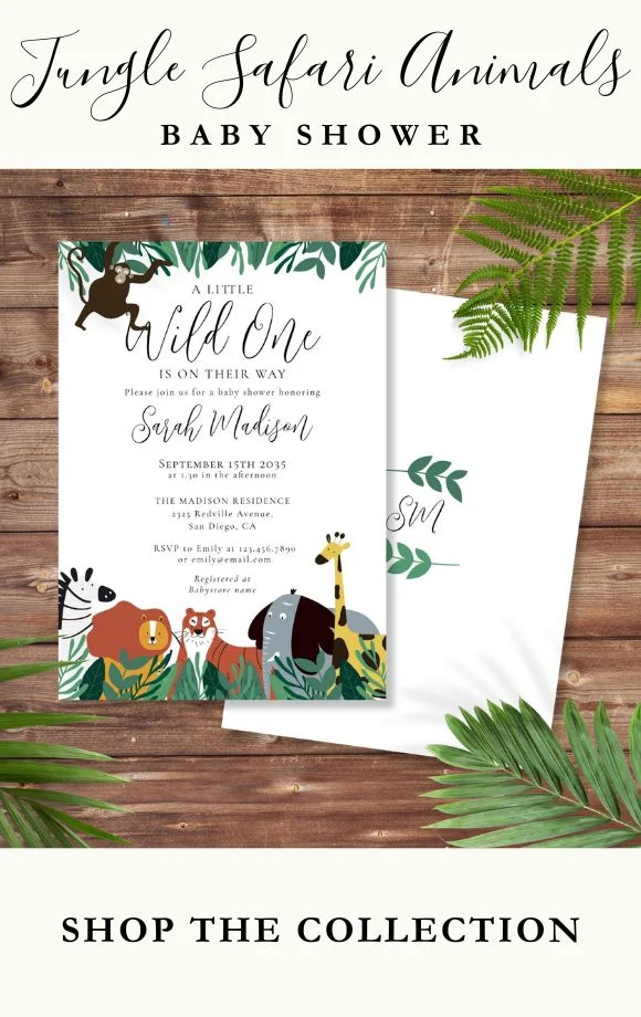 Jungle Safari Animals Baby Shower Invitation Suite