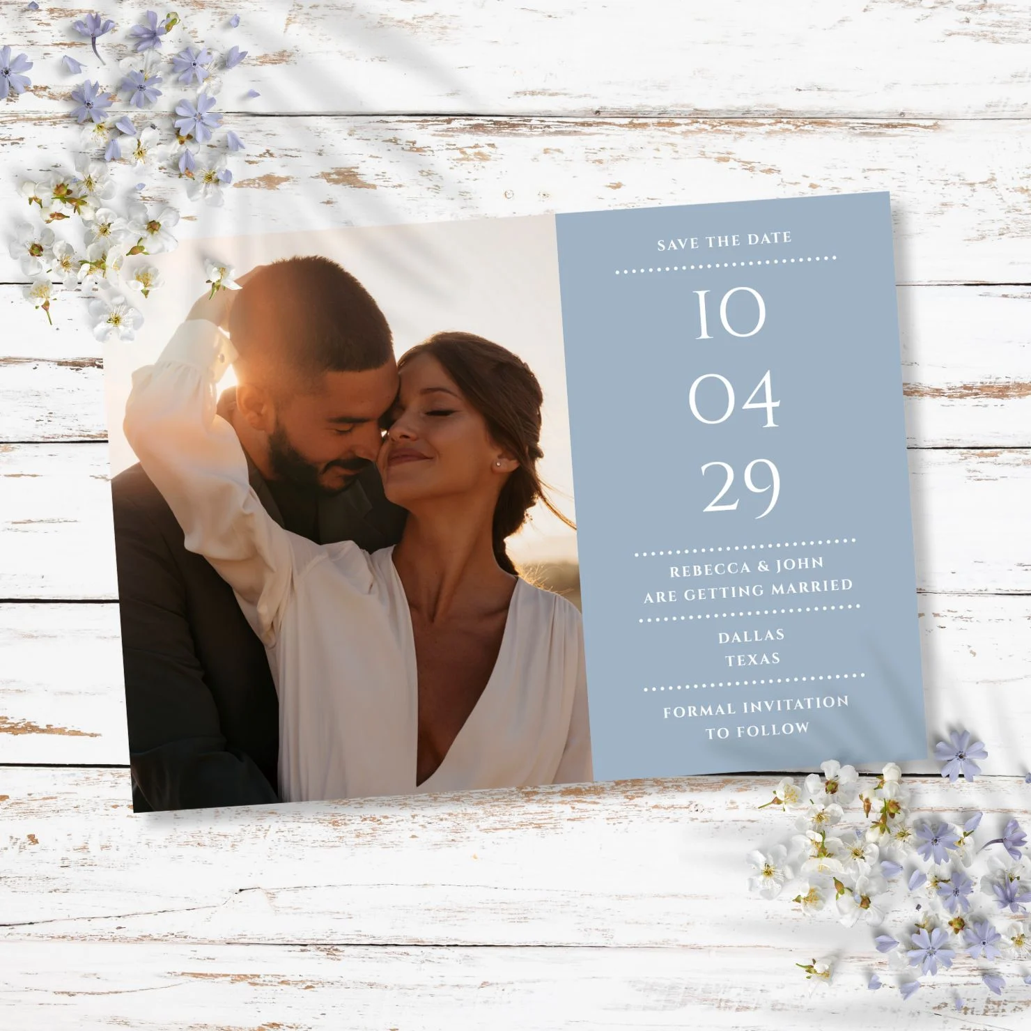 Thisisnotme Dusty Blue Modern Minimalist Wedding Photo Save The Date