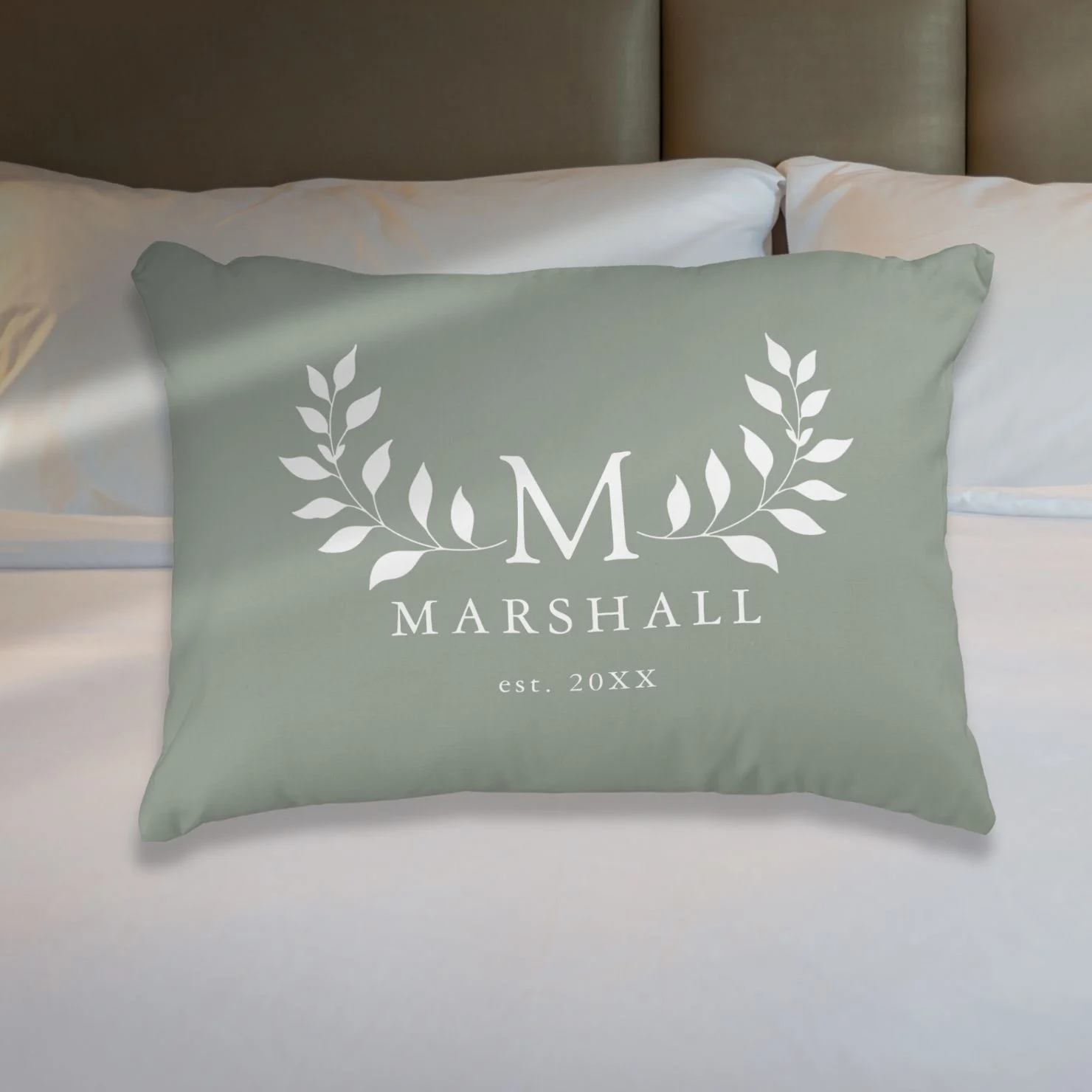 Green Elegant Modern Floral Monogram Family Name Accent Pillow