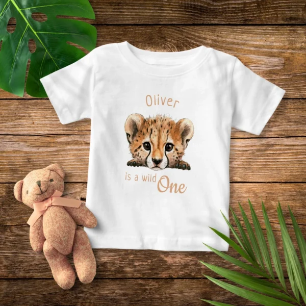 Wild One Cute Baby Cheetah Personalized Baby T-Shirt