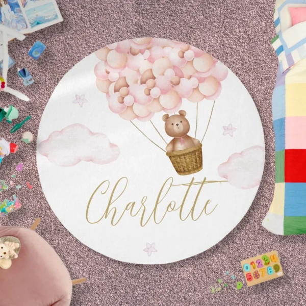 Teddy Bear Pink Balloons Baby Nursery Rug