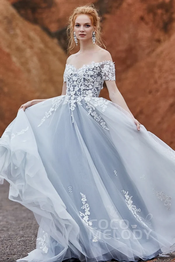 Cocomelody A-Line Sweep-Brush Train Tulle Gothic Wedding Dress