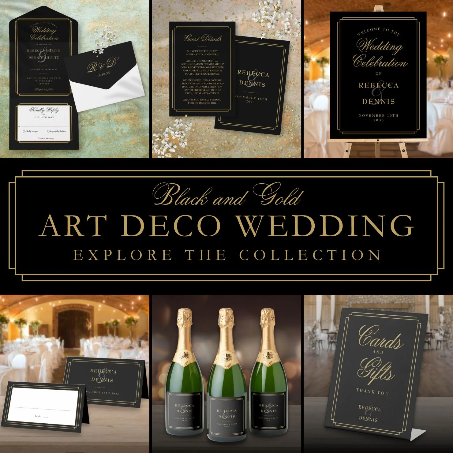 Art Deco Black And Gold Wedding Stationery Collection