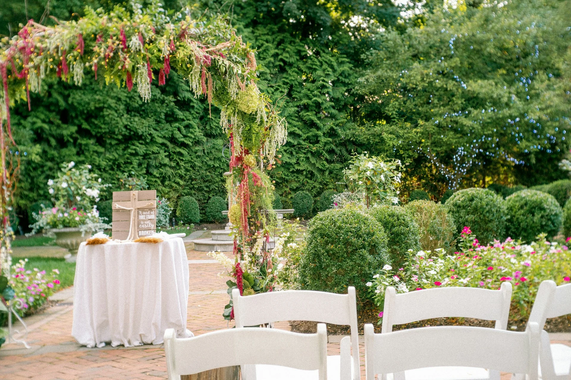 Outdoor garden wedding ceremony decor