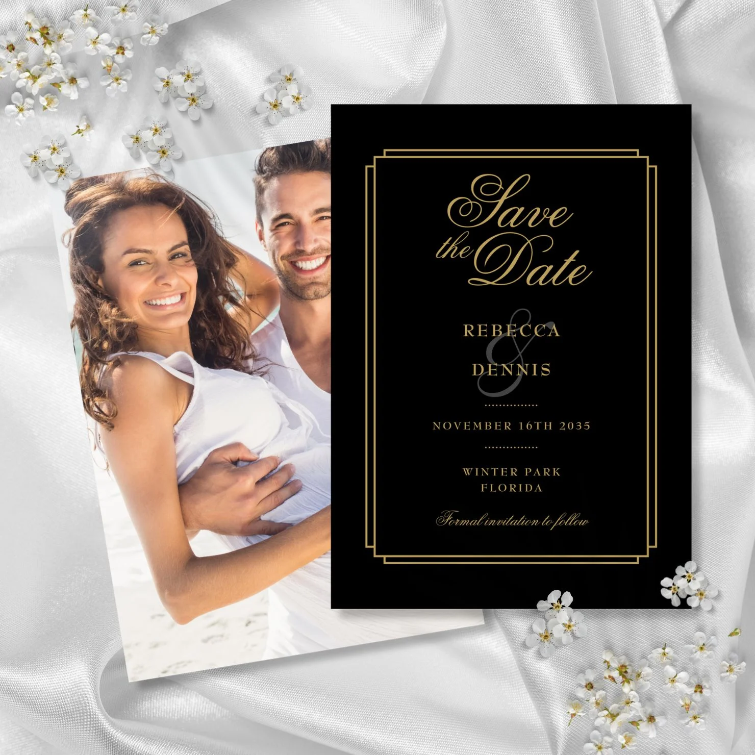 Black And Gold Art Deco Photo Wedding Save The Date Invitation