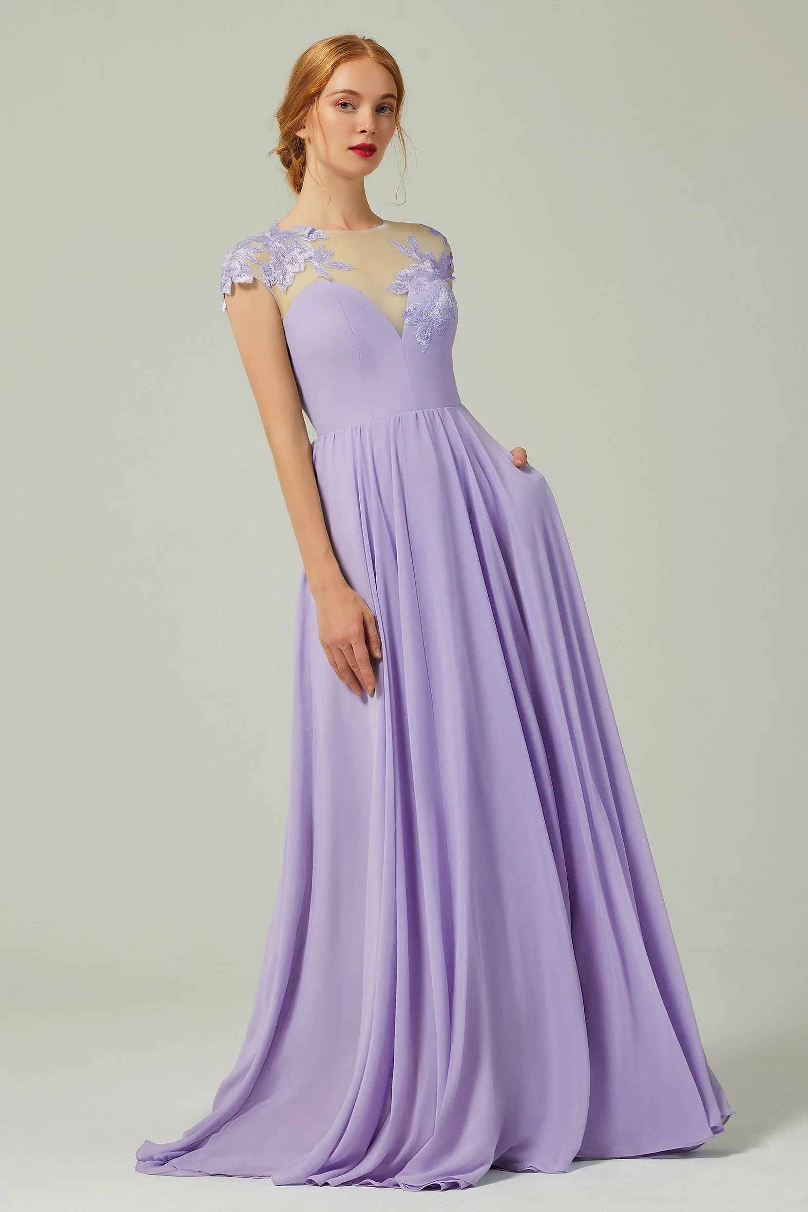 Cocomelody A-Line Sweep-Brush-Train Chiffon Dress