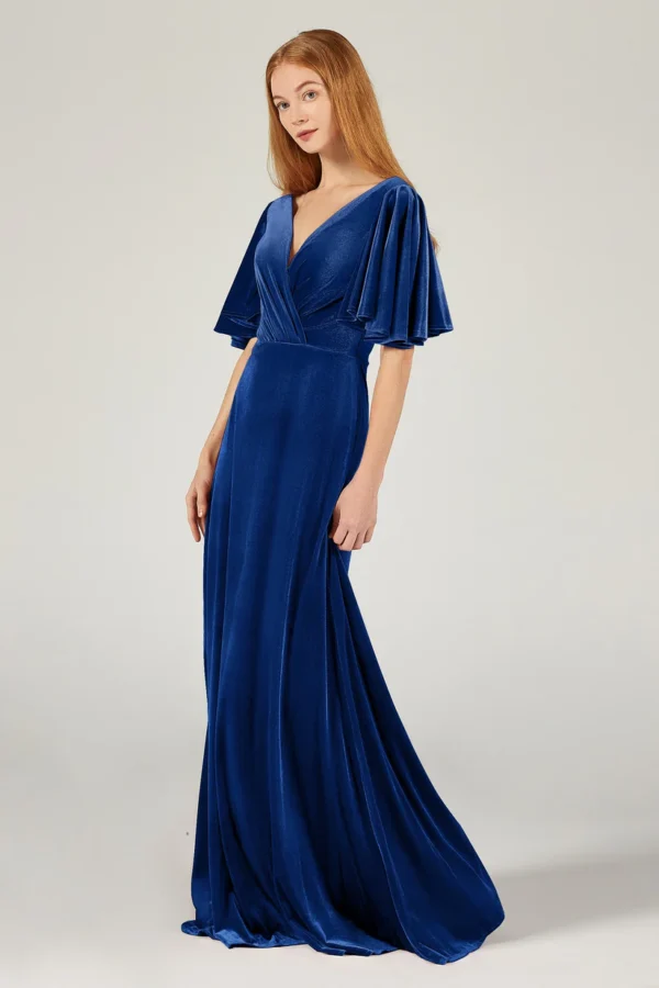 Cocomelody A-Line Floor Length Velvet Bridesmaid Dress