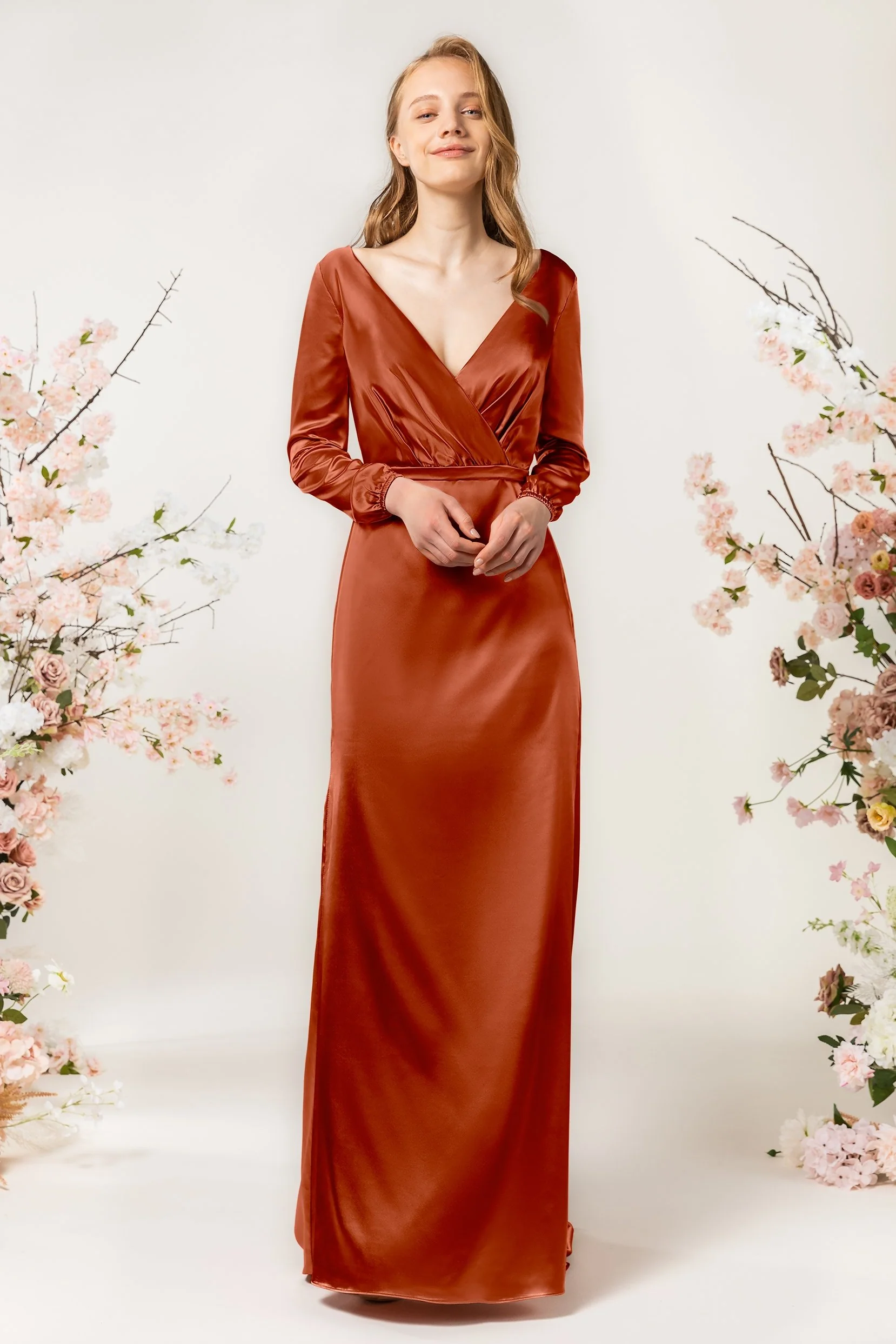 Cocomelody Sheath Column Sweep Brush Satin Bridesmaid Dress