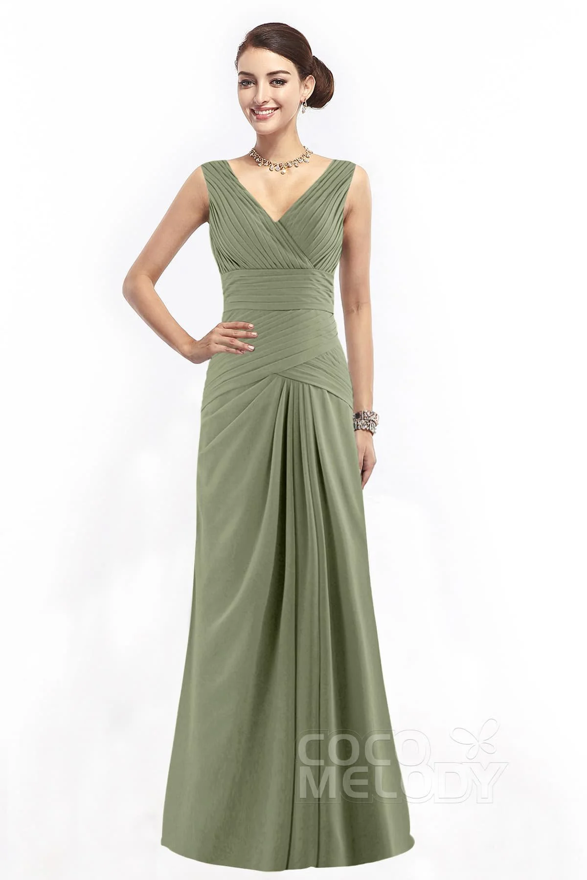 Cocomelody Sheath Floor Length Chiffon Bridesmaid Dress