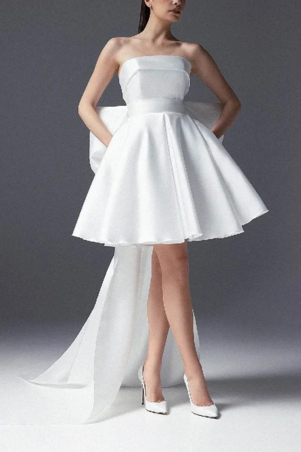 Cocomelody A-Line Short-Mini Mikado Little White Dress