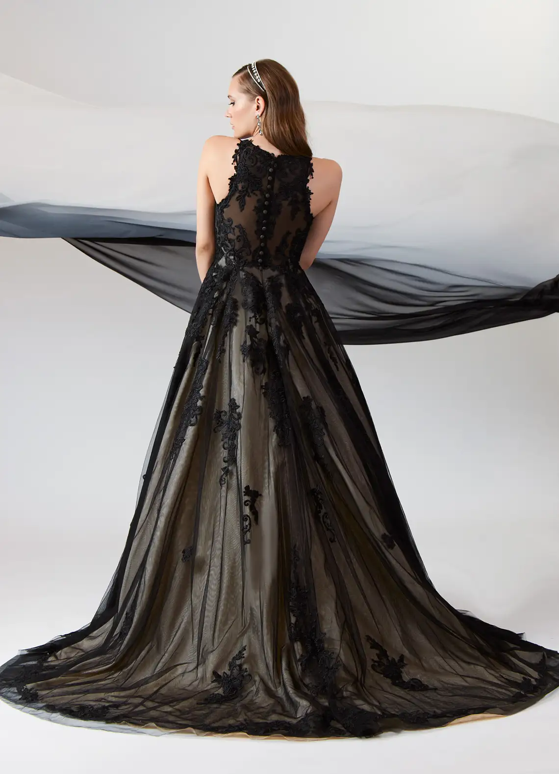 Black Champagne A-Line Sweetheart Lace Tulle Dress