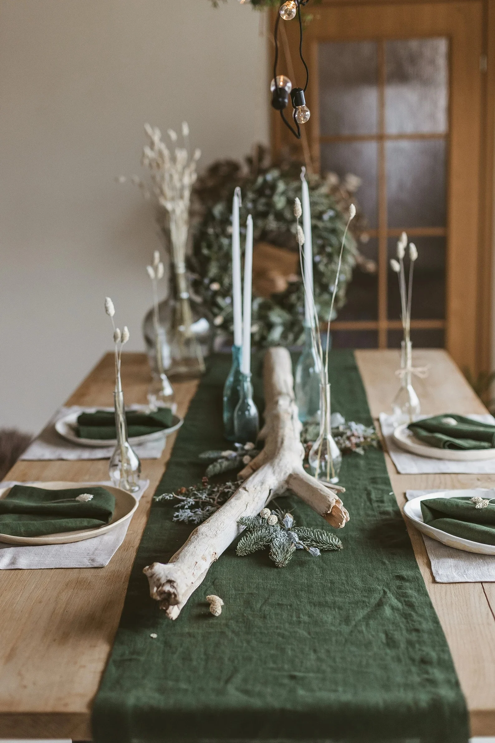 Soft Linen Green Table Runner