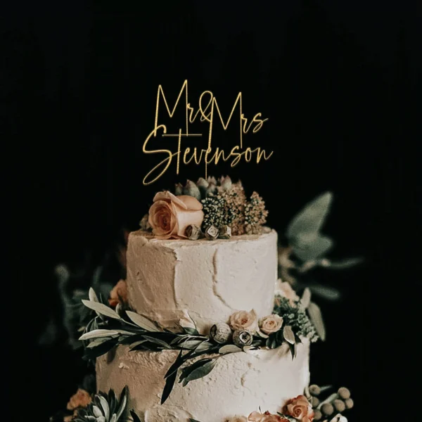 Personalized Gold Cake Topper For Wedding