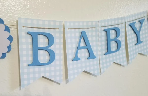 Blue Gingham Boy Baby Shower Banner