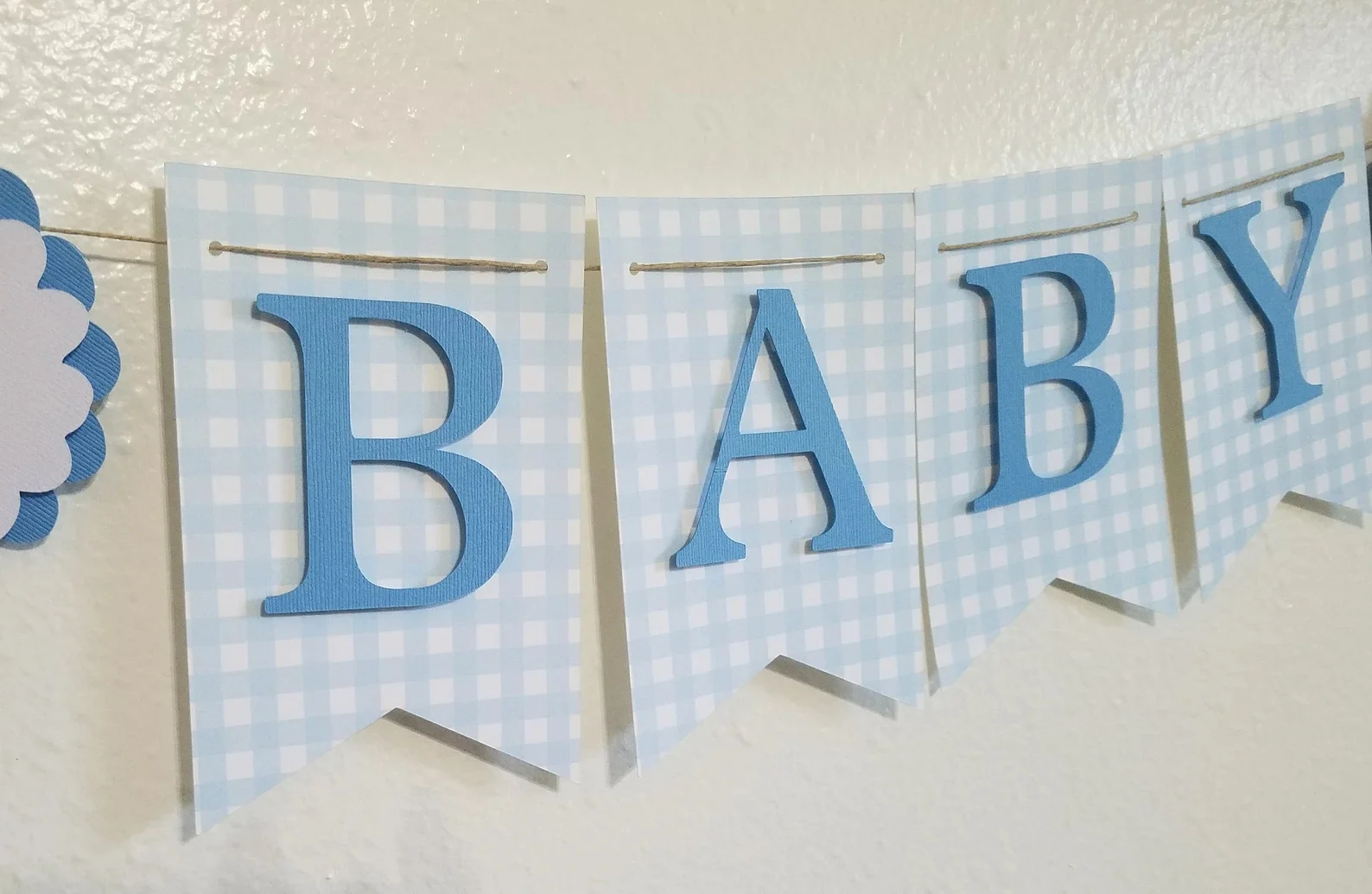 Blue Gingham Boy Baby Shower Banner