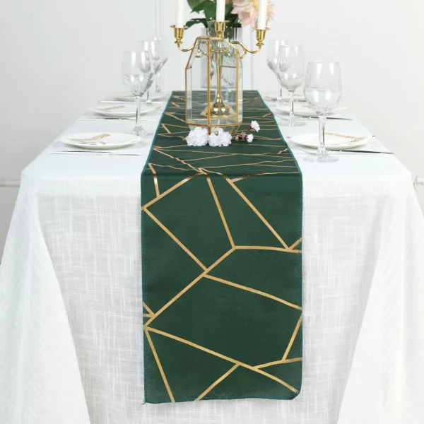 Wedding Table Runner With Gold Foil Geometric Pattern