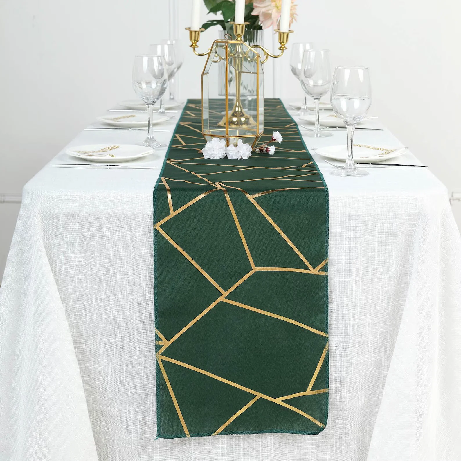 Wedding Table Runner With Gold Foil Geometric Pattern