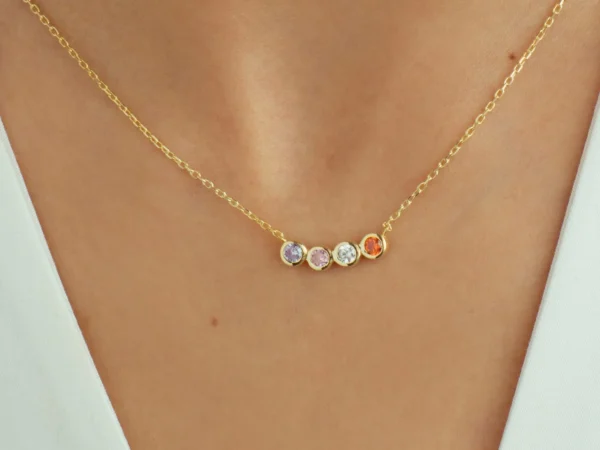 14K Solid Gold Family Birthstone Necklace