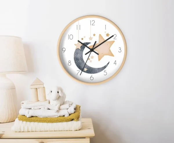 Etsy Moon and Stars Nursery Clock: Silent Kids Wall Decor