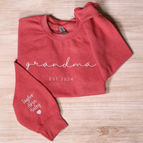 Custom Grandma Sweatshirt With Grandkids Names On Sleeve