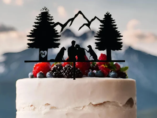 Bride and Groom Rustic Mountain Cake Topper