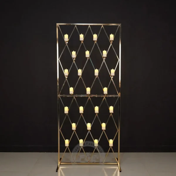 Gold Grid Candle Wall Rectangle Wedding Arch Backdrop Stand