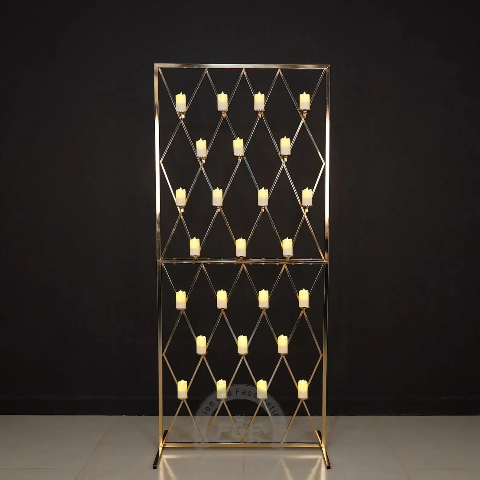 Gold Grid Candle Wall Rectangle Wedding Arch Backdrop Stand