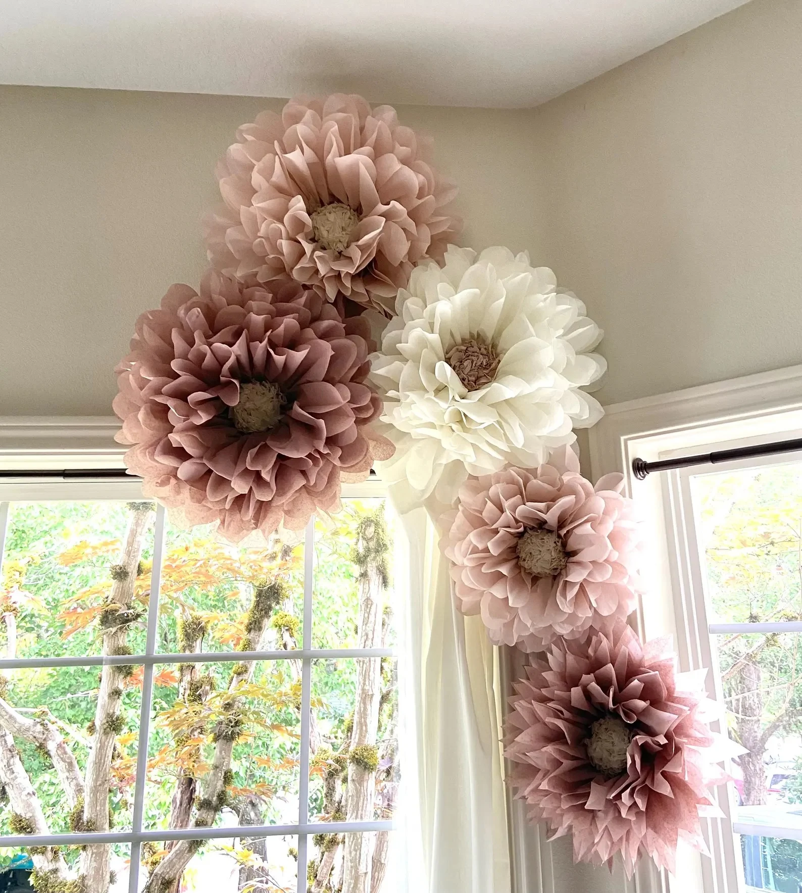 Rose Pink Boho Set of Five Tissue Paper Flowers